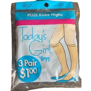 Vintage L’eggs Today’s Girl Plus Sz Knee High, 1 Suntan & 1 Off Black.